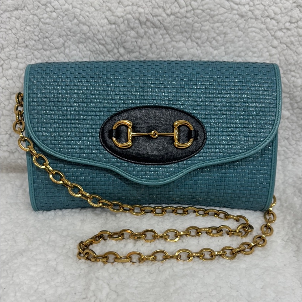 Gucci Crossbody- Elegant Teal Chain Shoulder Bag - Raffia